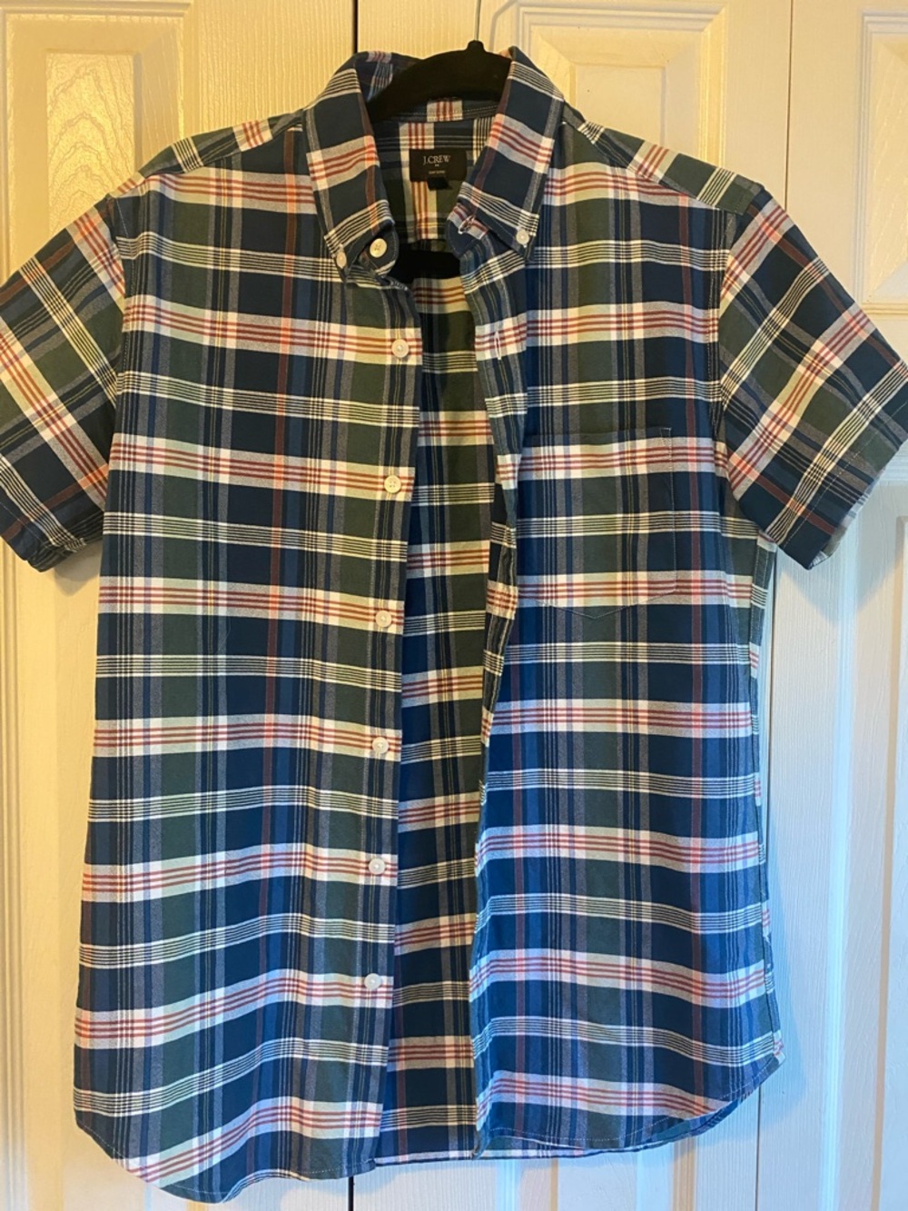 J. Crew Blue Plaid Short-Sleeve Button-Down Shirt